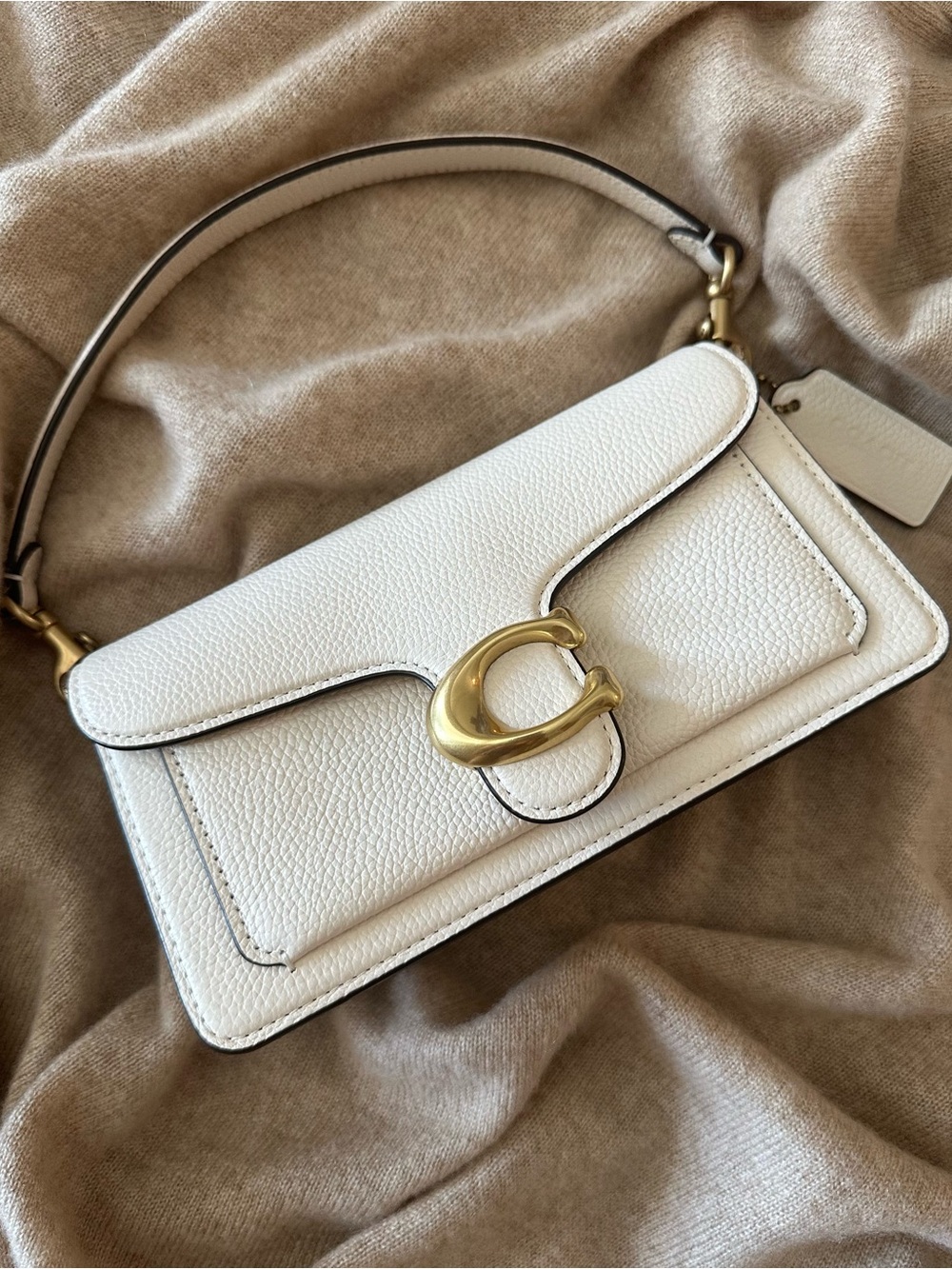 Coach Tabby 20 Cream Pebbled Leather Shoulder Bag with Gold C Clasp